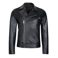 Santo Siyah Erkek Deri Biker Ceket