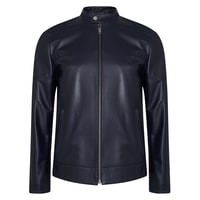 Selino Lacivert Erkek Kapüşonlü Deri Mont