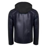 Selino Lacivert Erkek Kapüşonlü Deri Mont