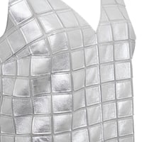 Selvaggia Gümüş Kadın Panelli Deri Elbise