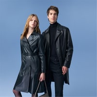 Siyah Erkek Deri Trençkot