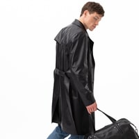 Siyah Erkek Deri Trençkot
