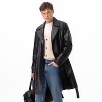 Siyah Erkek Deri Trençkot