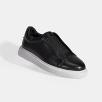 Siyah Erkek Lastik Detaylı Deri Günlük Ayakkabı