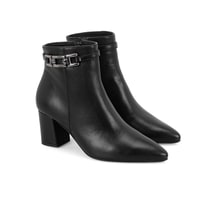 Siyah Kadın DesaComfort Toka Aksesuarlı Topuklu Deri Bot