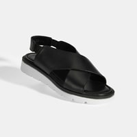 Siyah Kadın Lastik Bantlı Deri Sandalet