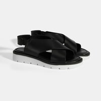 Siyah Kadın Lastik Bantlı Deri Sandalet