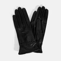 Siyah Kadın Örgülü Deri Eldiven