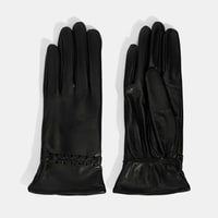 Siyah Kadın Örgülü Deri Eldiven