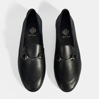 Siyah Kadın Toka Aksesuarlı Deri Loafer