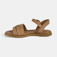 Taba Kadın Metal Aksesuarlı Ayarlanabilir Tokalı Deri Sandalet 