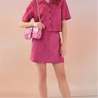 Tiberia Pembe Kadın Süet Deri Mini Etek