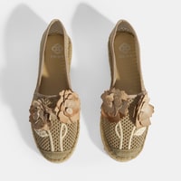 Vizon Kadın Çiçek Aksesuarlı File Detaylı Espadril