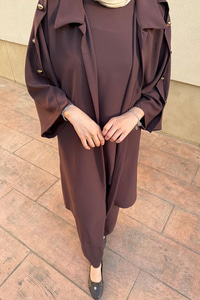 3'lü Gold Düğme Detay Takım Kahverengi