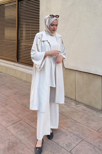 3'lü Gold Düğme Detay Takım Krem