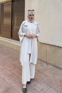 3'lü Gold Düğme Detay Takım Krem