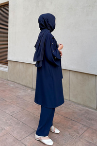 3'lü Gold Düğme Detay Takım Lacivert