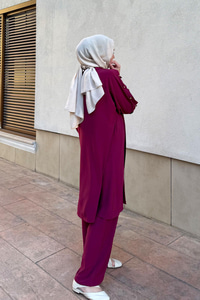 3'lü Gold Düğme Detay Takım Mürdüm