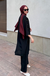 3'lü Gold Düğme Detay Takım Siyah