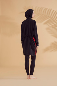 4'lü Desenli Tam Kapalı Tesettür Mayo Siyah