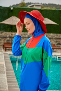 4'lü Tam Kapalı Tesettür Mayo Mavi