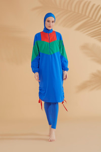 4'lü Tam Kapalı Tesettür Mayo Mavi