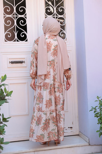 Ağaç Desenli Elbise Kahverengi