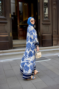 Ağaç Desenli Elbise Lacivert