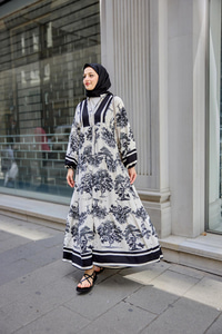 Ağaç Desenli Elbise Siyah