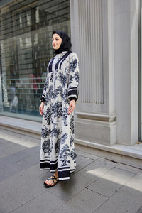 Ağaç Desenli Elbise Siyah