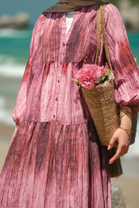 Ahşap Desenli Elbise Fuşya