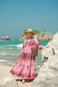 Ahşap Desenli Elbise Fuşya