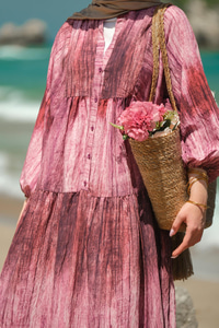 Ahşap Desenli Elbise Fuşya