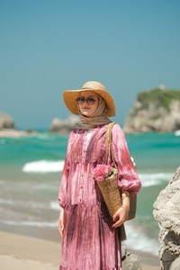 Ahşap Desenli Elbise Fuşya