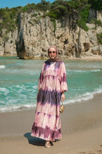 Ahşap Desenli Elbise Mor