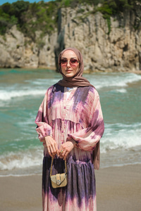 Ahşap Desenli Elbise Mor