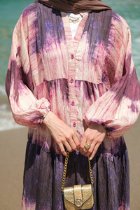 Ahşap Desenli Elbise Mor