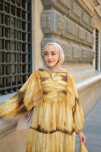 Ahşap Desenli Elbise Yağ Yeşil