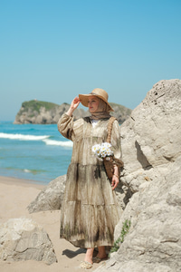 Ahşap Desenli Elbise Yeşil