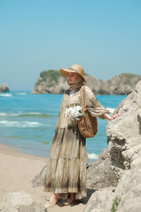 Ahşap Desenli Elbise Yeşil