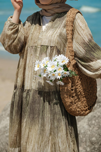 Ahşap Desenli Elbise Yeşil