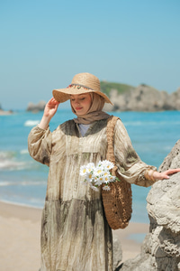 Ahşap Desenli Elbise Yeşil