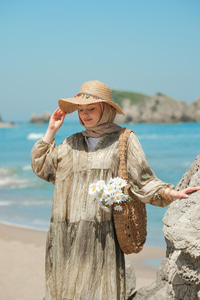 Ahşap Desenli Elbise Yeşil