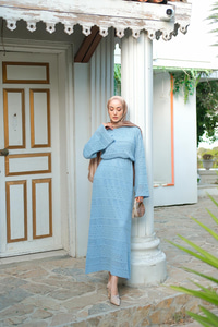 Ajur Kendinden Desenli Elbise Bebe Mavi