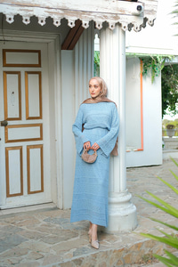 Ajur Kendinden Desenli Elbise Bebe Mavi