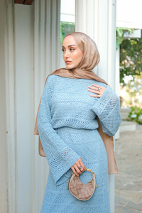 Ajur Kendinden Desenli Elbise Bebe Mavi