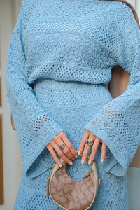 Ajur Kendinden Desenli Elbise Bebe Mavi