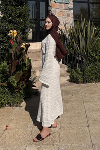 Ajur Kendinden Desenli Elbise Krem