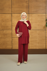 Alt Piliseli Bisiklet Yaka Takım Bordo