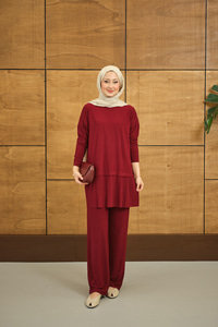 Alt Piliseli Bisiklet Yaka Takım Bordo